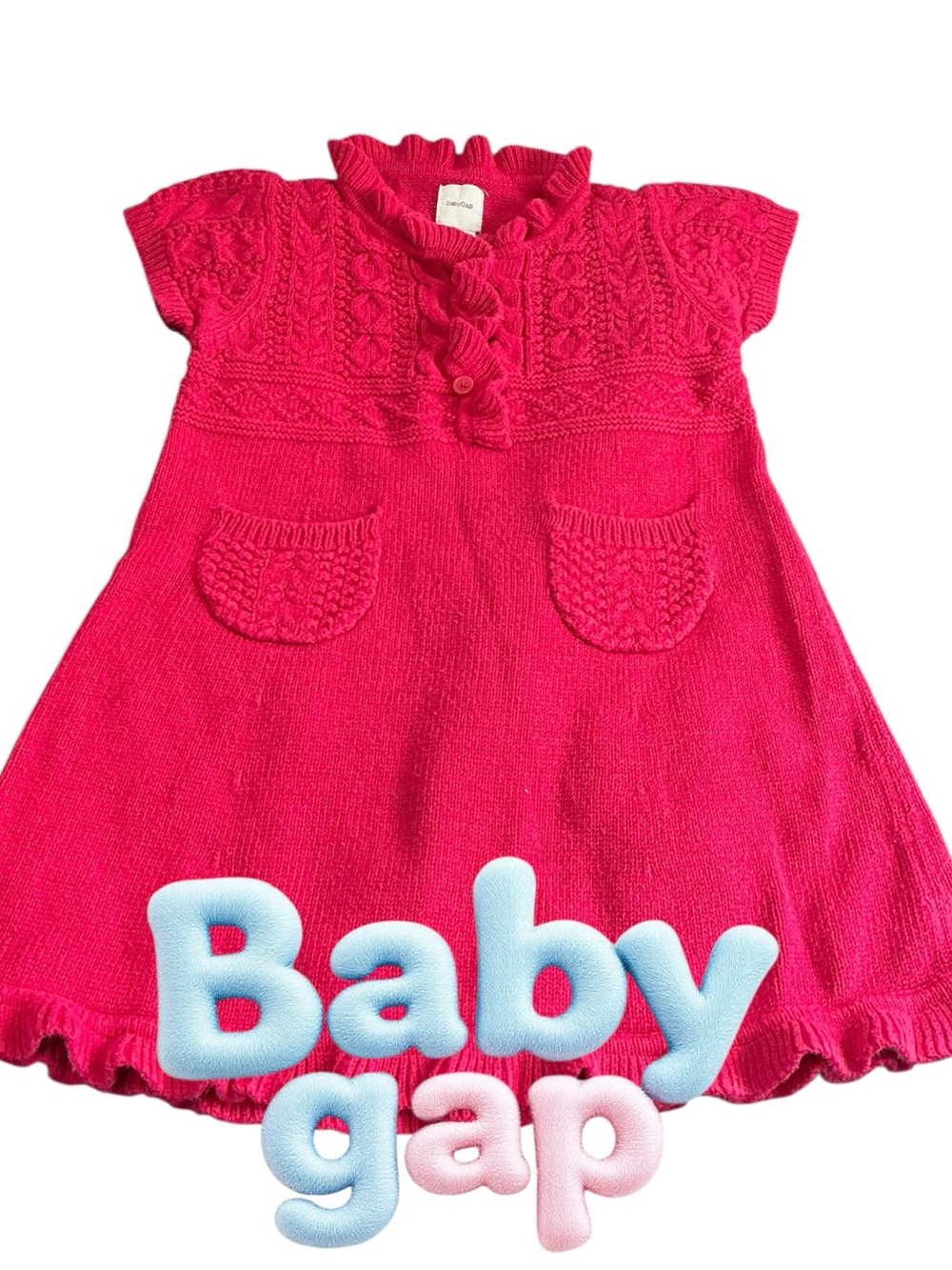 GAP Hot Pink Knit Dress with Ruffled Collar size 18-24 months